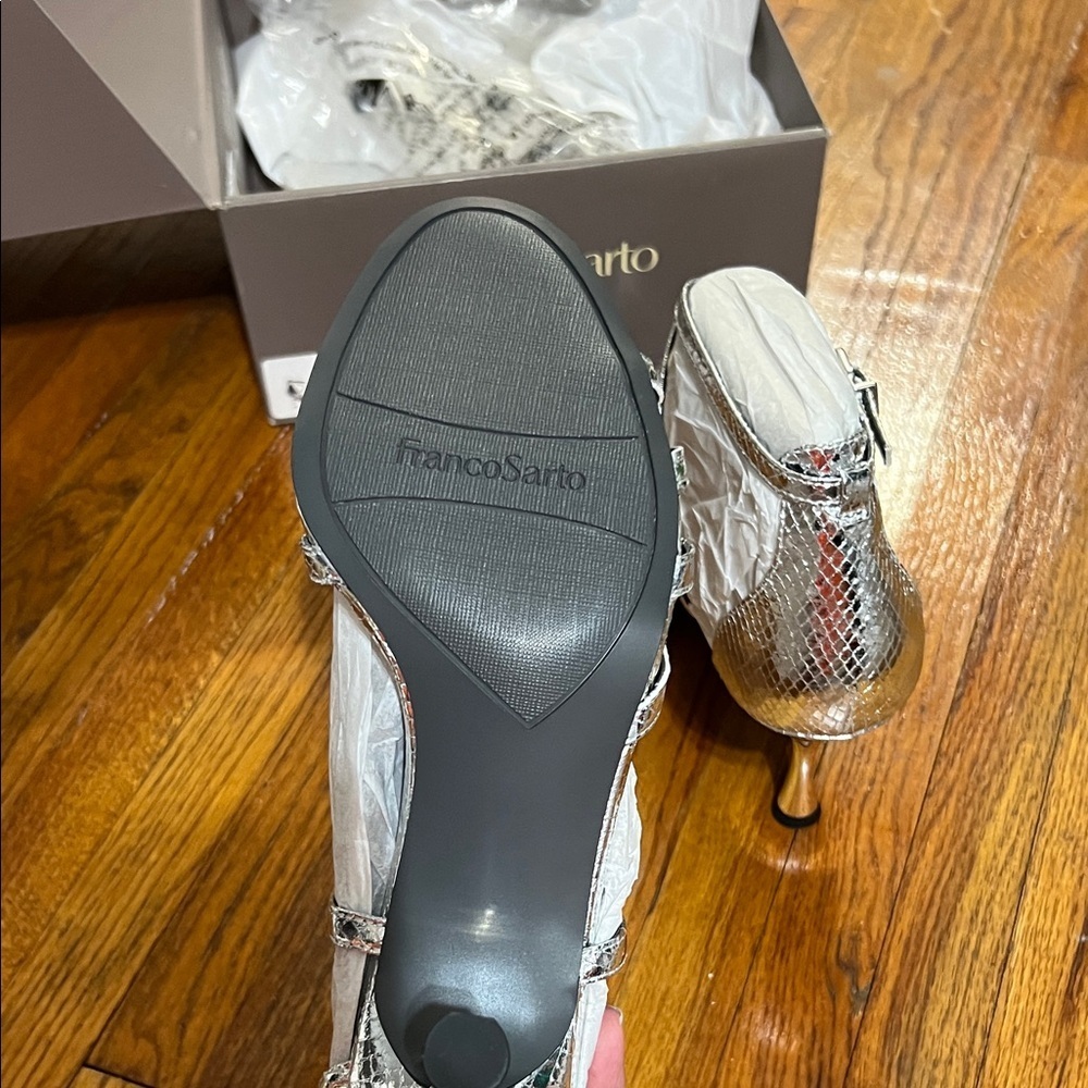 Franco Sarto Shiny Silver Strappy Heels - Picture 5 of 5